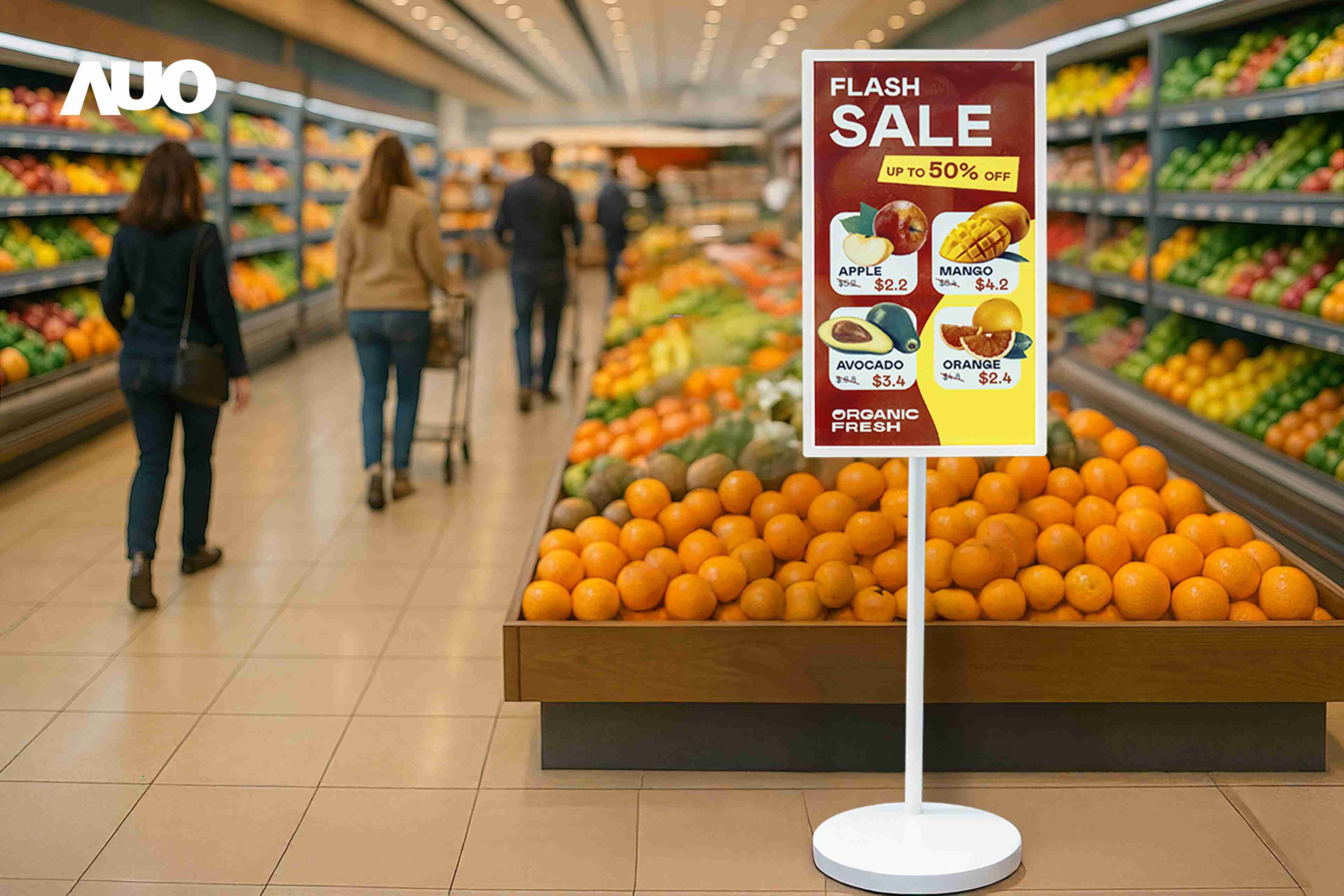 达擎首亮相低功耗、、、、全彩的〝aecoPost电子纸解决方案〞，，，，仅在更新画面时需要微量的电力驱动，，无需布建电线的便捷设计，，，，使其可灵活应用、、随意置放，，，，并可透过云端或行动装置app，，，，轻松管理及排程广告内容，，晋升店头营销利器。。。。